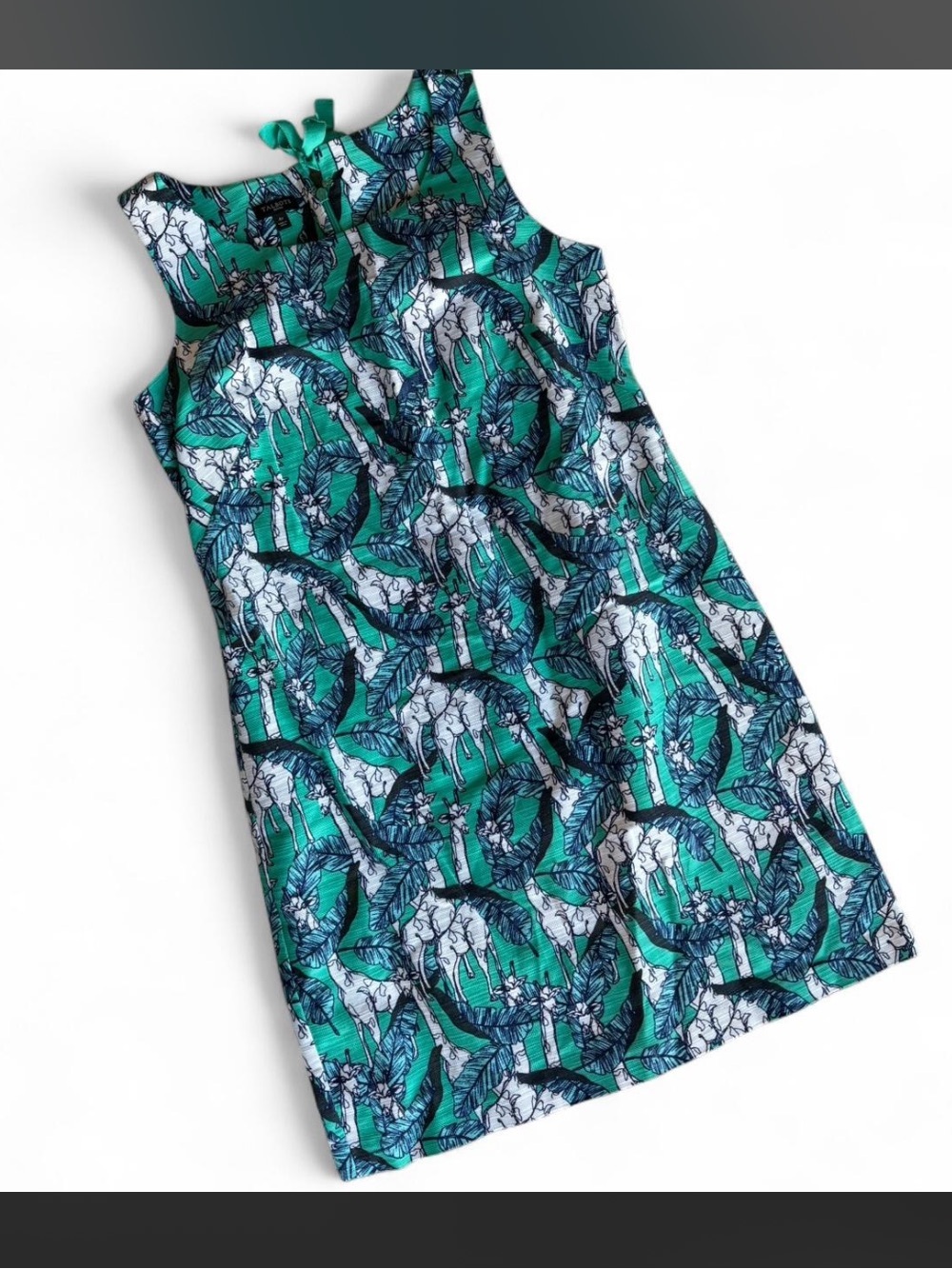 Talbots Teal and Navy Tropical Print Sleeveless Dress